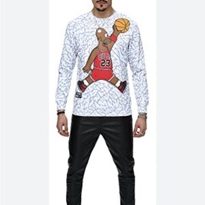 Men's Cartoon Basketball Long Sleeve Shirt - White